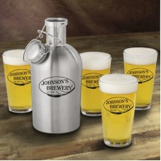 JDS Personalized Gifts Weizen Personalized 5 Piece Stainless Steel Beer Growler and Pint Glass Set JMSI2917